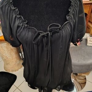 SemiSheer Black Peasant Ruffle Sleeved Drop Waist Blouse/Miley Cyrus.Max Azria L